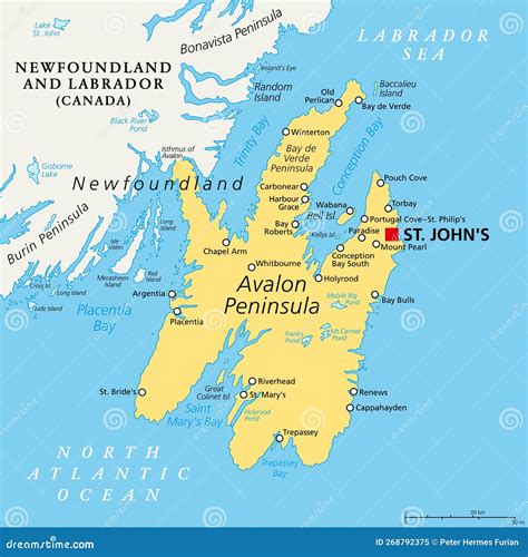 Avalon Peninsula, Political Map, A Portion Of Island Of Newfoundland Cartoon Vector ...