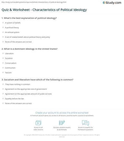 Quiz & Worksheet - Characteristics of Political Ideology | Study.com