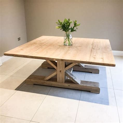 Extra Large 6ft Square Rustic Dining Table With Trestle Style Cross Leg Base, Handmade From ...