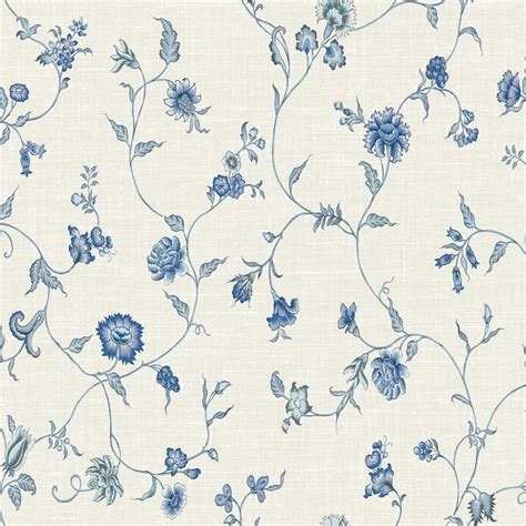 FC61002 | French Blue Floral & Leaf Vine Toile Florale Trail Wallpaper