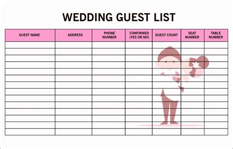 Wedding Guest List Template Free