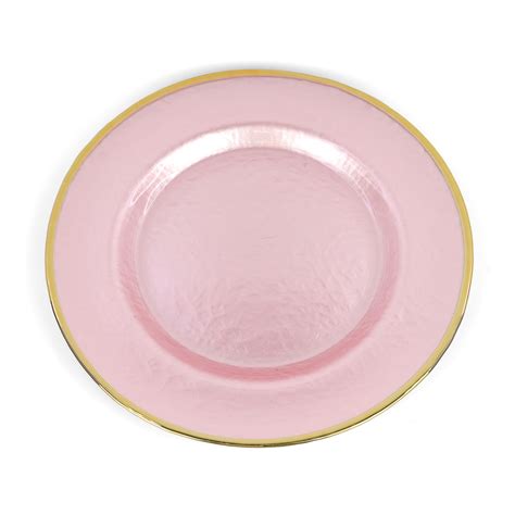 Plato de vidrio rosado con borde dorado - Galdiaz