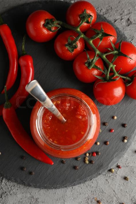 Bowl of chilli sauce, ingredients on ... | Stock image | Colourbox