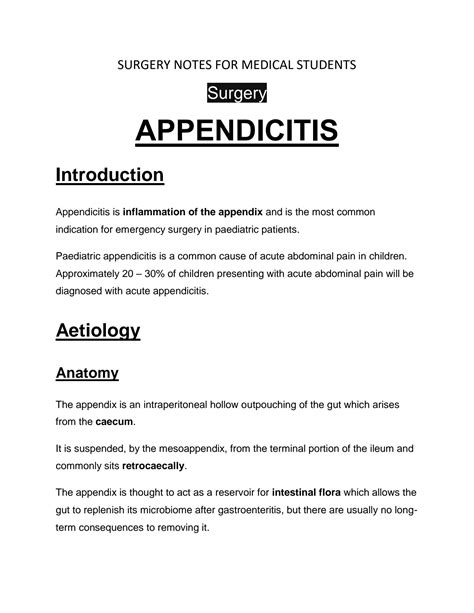 SOLUTION: Appendicitis surgery surgery notes for medical students ...