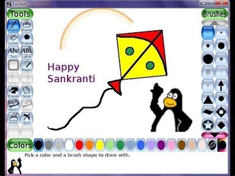 Easy Kite drawing in Tux Paint ( Tutorial Video ) | Tux paint, Drawings ...