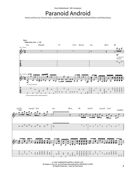 Paranoid Android by Radiohead Sheet Music for School of Rock – Guitar Tab at Sheet Music Direct