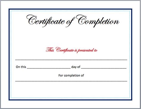 Completion Certificate Template - My Word Templates