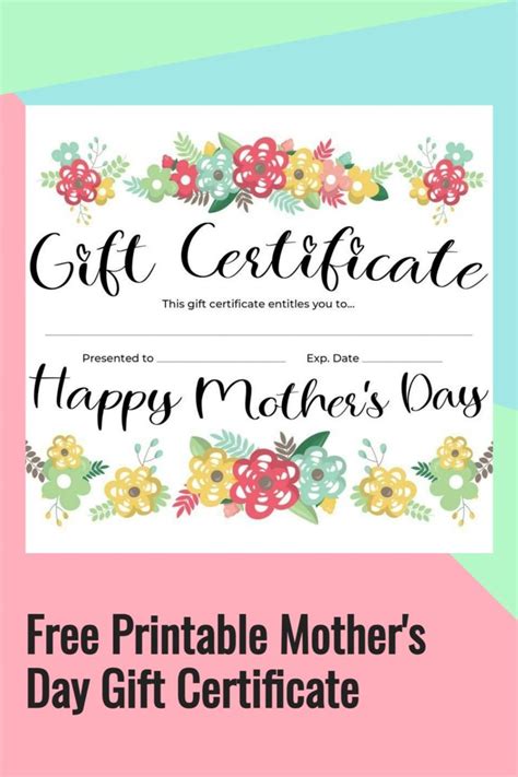 Free Printable Mother's Day Gift Certificate | My Home Based Life in 2022 | Mothers day, Great ...