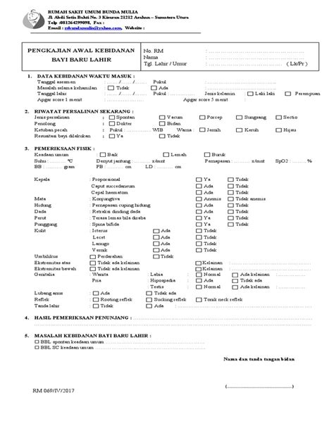 RM 069-Iv-2017 Pengkajian Awal Kebidanan Bayi Baru Lahir | PDF