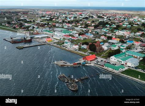 Stanley, capital of Falkland Islands, aerial on windy day Stock Photo ...