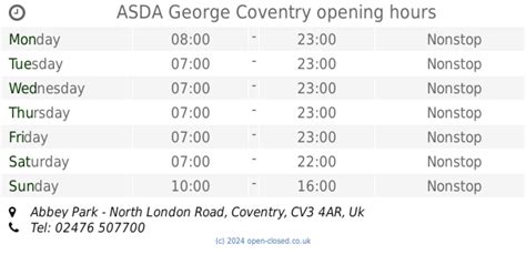 ASDA George Coventry opening times, Abbey Park - North London Road