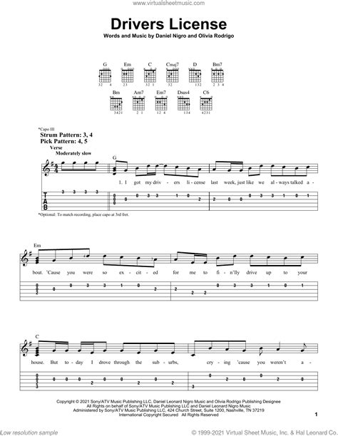 drivers license sheet music for guitar solo (easy tablature)