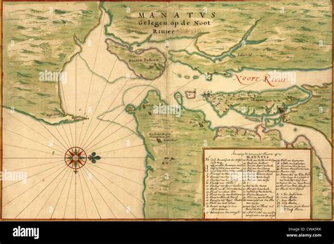 New Amsterdam in 1639. Earliest map shows Manhattan, Staten Island ...