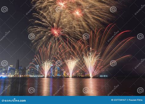 Fireworks in the Doha Corniche, Doha, Qatar. Editorial Photography ...