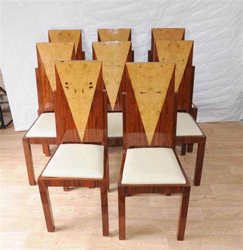 8 Art Deco Dining Chairs Inlay Diners Furniture 1920s Vintage