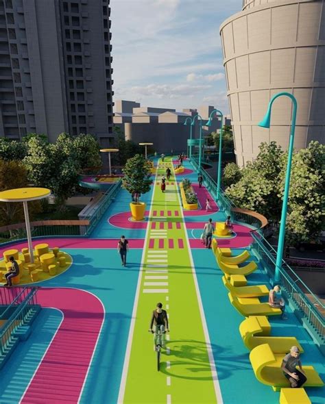 Colorful Urban Bike Path Design