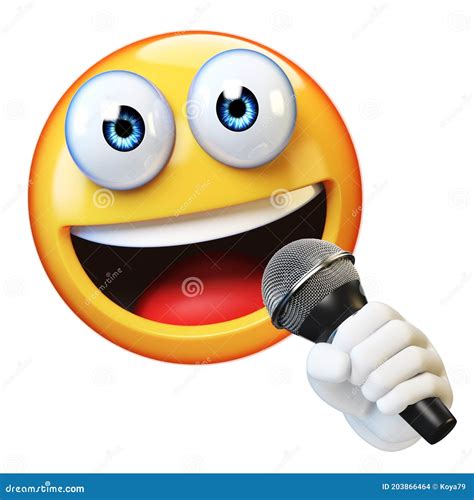 Emoji Holding Microphone Isolated On White Background, Emoticon Singer, Reporter, Presenter 3d ...