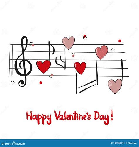 Valentines Day Card with Music Notes. Stock Vector - Illustration of ...