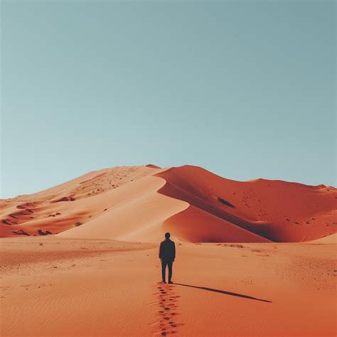 Premium Photo | Person walks through sahara desert concept