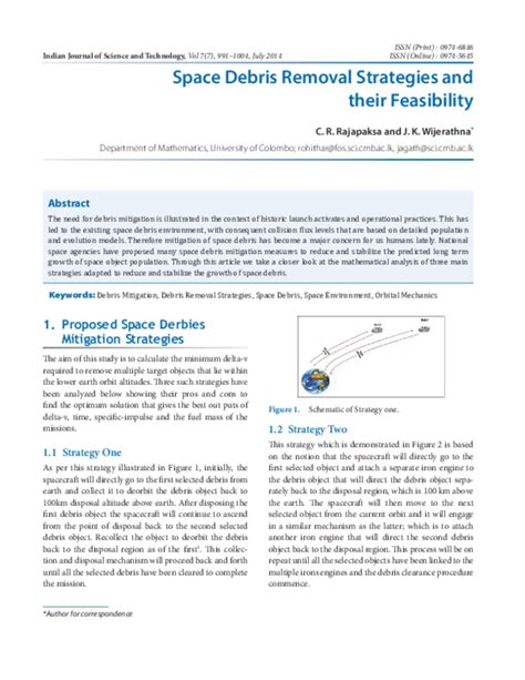 (PDF) Space Debris Removal Strategies and their Feasibility | Indian Journal of Science and ...