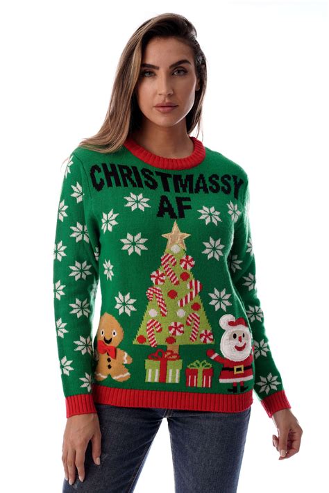 #followme Womens Ugly Christmas Sweater - Sweaters for Women (Green ...