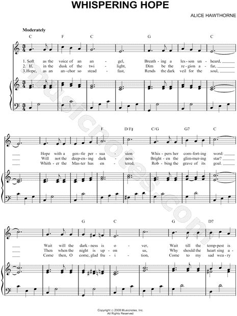 Alice Hawthorne "Whispering Hope" Sheet Music in C Major (transposable) - Download & Print - SKU ...