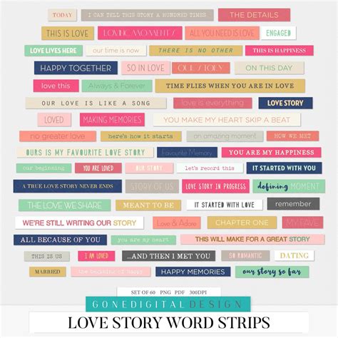 Love Digital Word Strips Word Sticker Scrapbook Printable | Etsy ...