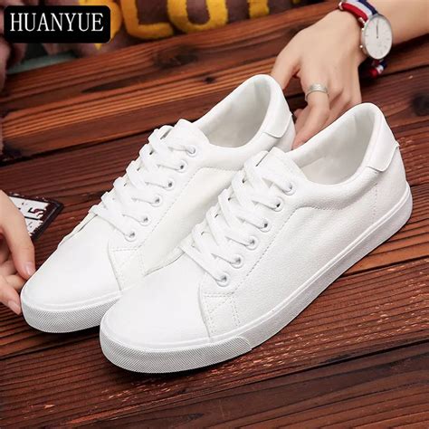 Spring New 2018 Fashion Solid White PU Leather Shoes For Men's Flats Lace Up Men Casual Shoes ...