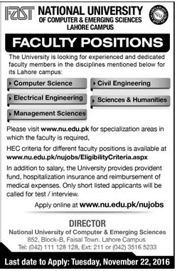 Faculty Positions in FAST University - Civil Engineers PK