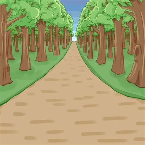 an image of a cartoon road with trees on both sides