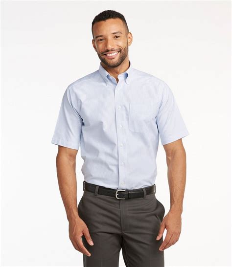 Men's Wrinkle-Free Classic Oxford Cloth Shirt, Traditional Fit Short-Sleeve University Stripe