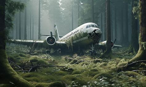 Premium AI Image | An airplane that has been abandoned in a forest.