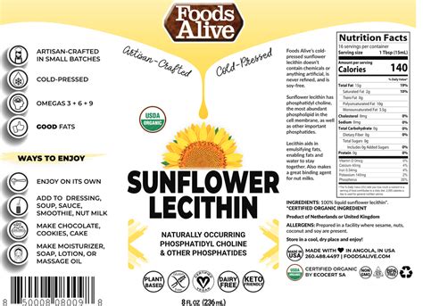 Organic Sunflower Lecithin Liquid (Foods Alive)