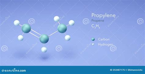 Propylene. Propene. Structural Chemical Formula And Molecule 3d Model. C3H6. Atoms With Color ...