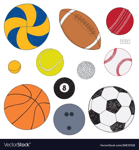 Set sport balls hand drawn colored Royalty Free Vector Image