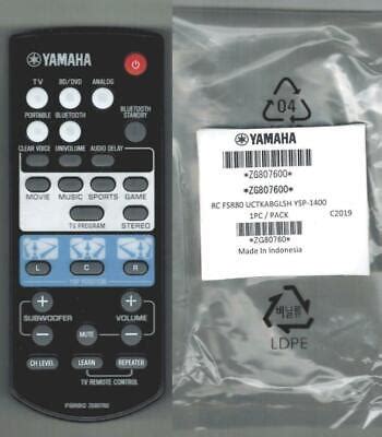 NEW YAMAHA SOUND BAR REMOTE CONTROL FSR80 ZG80760 FITS YSP-1400 YSP ...