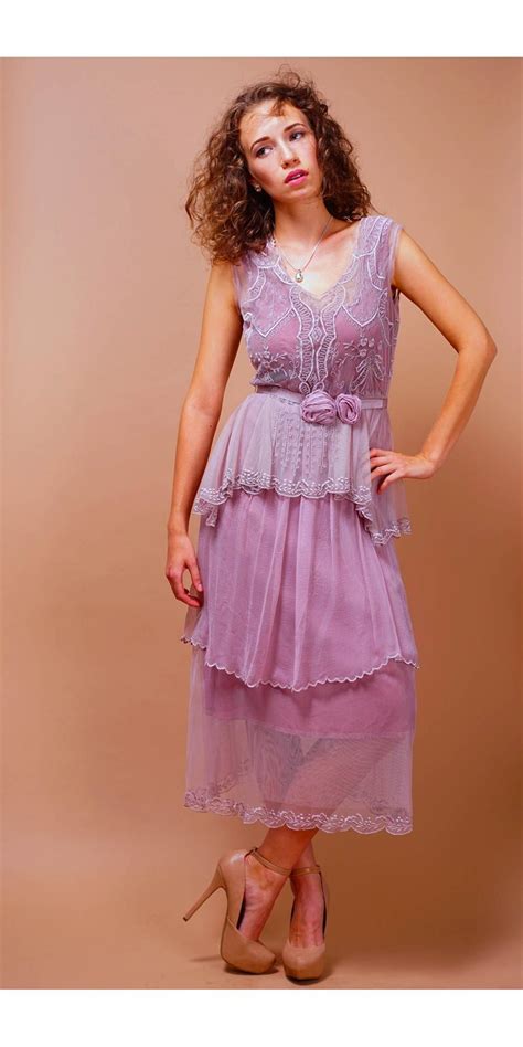 Tiered Vintage Style Tea Party Dress in Lavender-Rose by Nataya