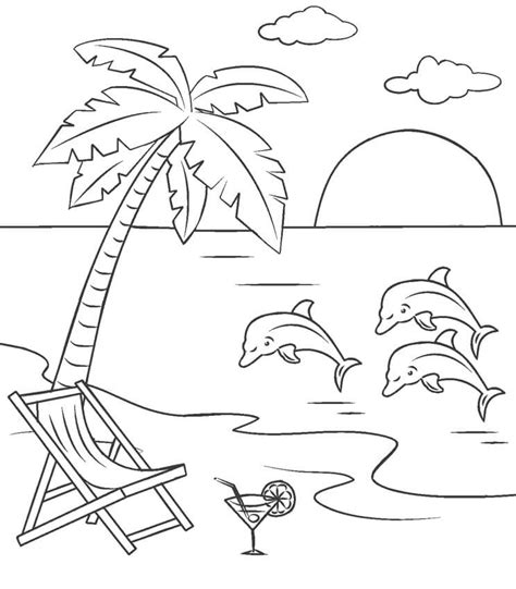 Beautiful Beach Scene Coloring Page - Free Printable Coloring Pages for Kids