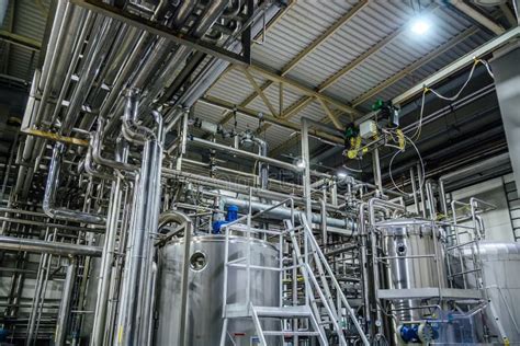 Modern Brewery Interior. Vats, Pipes and Other Equipment of Beer Production Line Stock Photo ...