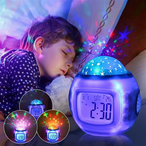 EEEkit Starry Sky Alarm Clock, Kids Sleep Clock Night Light Star Projection Clock, Music Digital ...