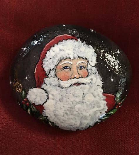 Hand Painted Santa Claus Stone | Christmas drawing, Stone painting, Rock painting designs