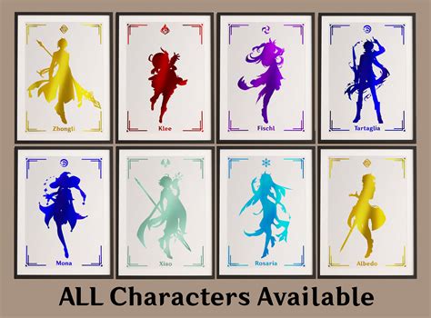 Genshin Impact ALL Character Silhouettes Foil Art Print - Etsy UK