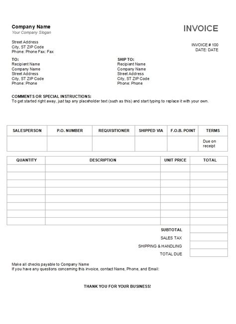 Shipping Invoice Template | Free Word Templates