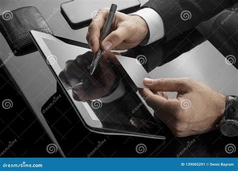 Businessman is Performing Bank Transactions in Office Stock Image - Image of data, male: 139005291