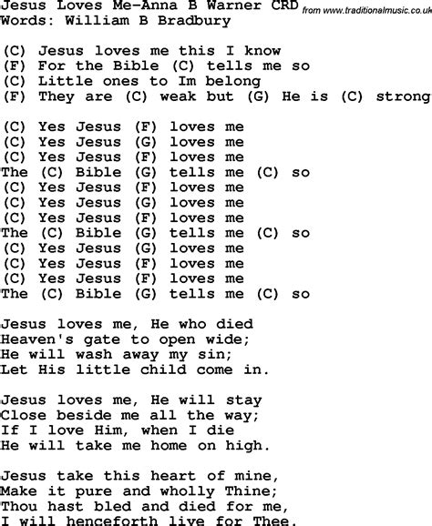 Christian Childrens Song: Jesus Loves Me-Anna B Warner Lyrics and Chords