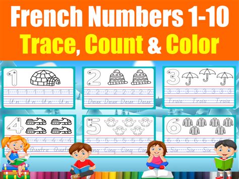 French Numbers 1-10. Winter Theme Handwriting Worksheets for early learners to Count, Color ...