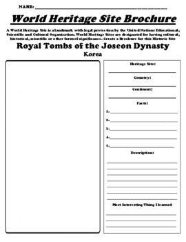 Royal Tombs of the Joseon Dynasty (Korea) World Heritage Site Worksheet