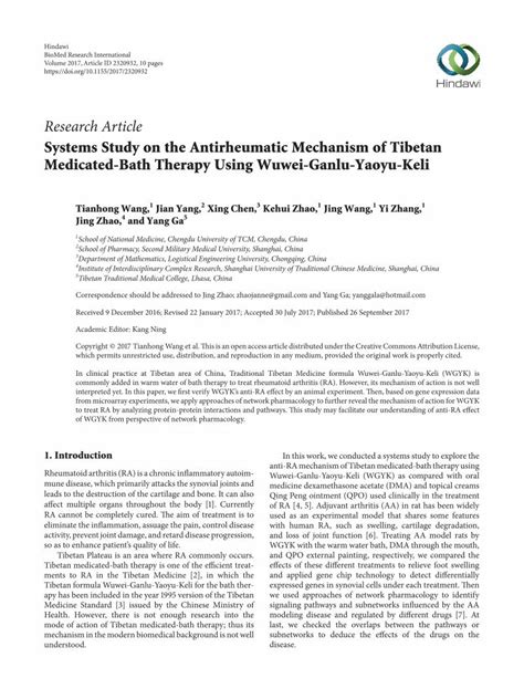 (PDF) Systems Study on the Antirheumatic Mechanism of Tibetan ...downloads.hindawi.com/journals ...