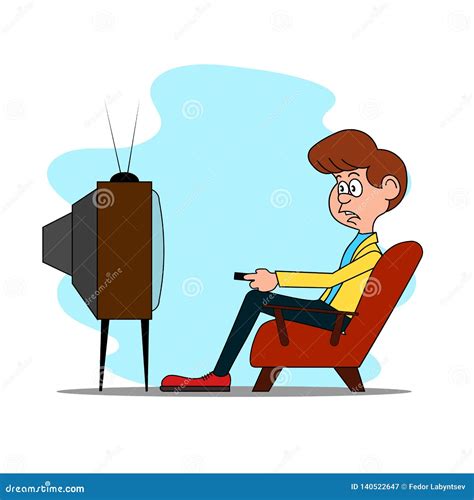 Cartoon Funny Man Watching Tv. Stock Vector - Illustration of room ...