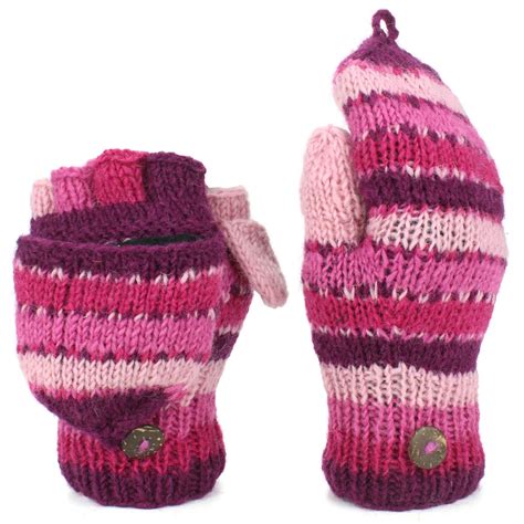 Wool Knit Shooter Gloves Striped Fingerless Mittens Fleece Lined Thick Winter | eBay